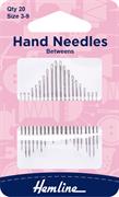HEMLINE HANGSELL - Hand Needle - Betweens 20 Pack - size 3-9