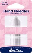 HEMLINE HANGSELL - Hand Needle - Straw/Milliner 10 Pack - size 3-9