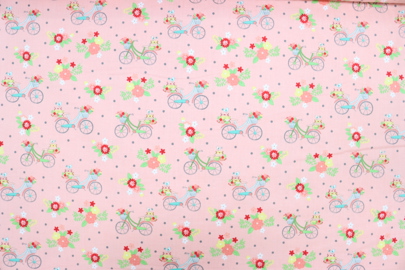 Riley Blake Printed Cotton - Vintage Pushbikes Pink 112cm