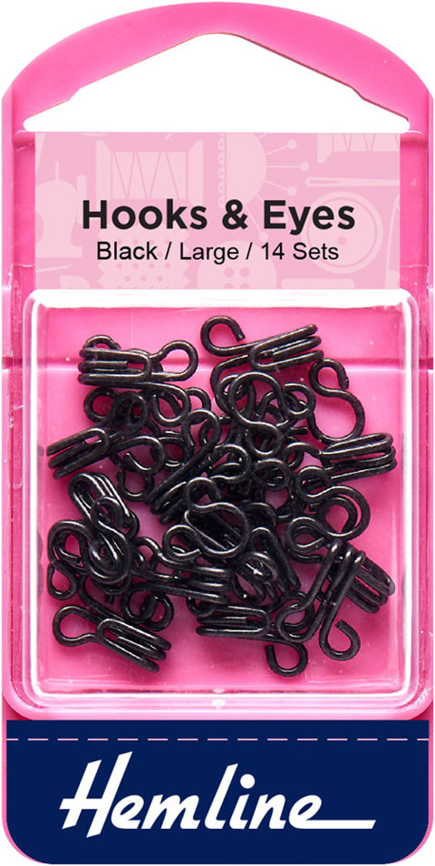 HEMLINE HANGSELL - Hook And Eye Sets (14 Sets), size 3 - black