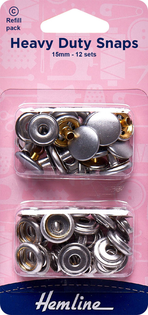 HEMLINE HANGSELL - Heavy Duty Snaps  15mm - Refill 12 Sets - nickel