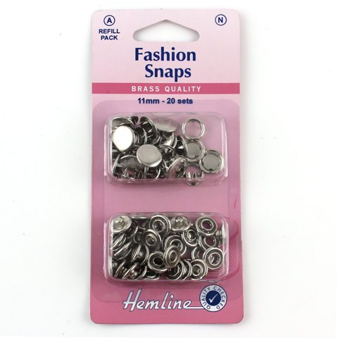 HEMLINE HANGSELL - Snap Fasteners Solid Top 11mm - Refill 20 Sets - silver