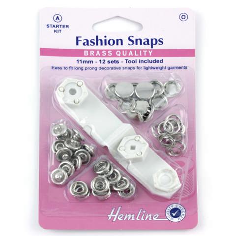 HEMLINE HANGSELL - Snap Fasteners Solid Top 11mm - Starter Kit 12 Sets - silver