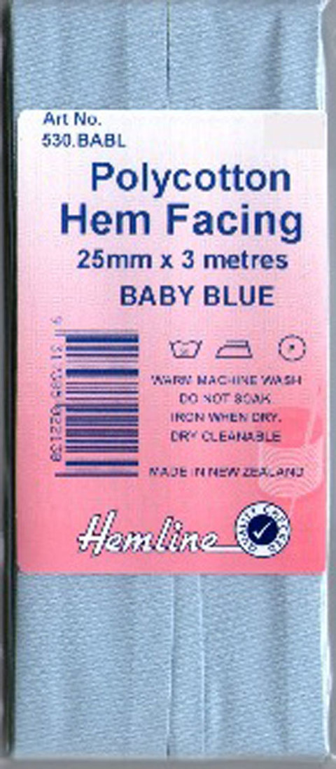 HEMLINE HANGSELL - Bias Hem Facing 25mm x 3m - baby blue