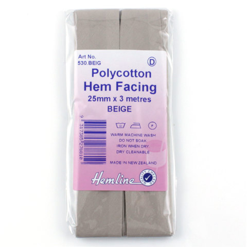 HEMLINE HANGSELL - Bias Hem Facing 25mm x 3m - beige