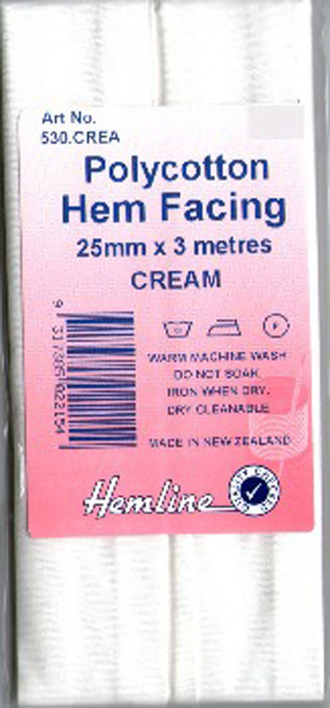 HEMLINE HANGSELL - Bias Hem Facing 25mm x 3m - cream