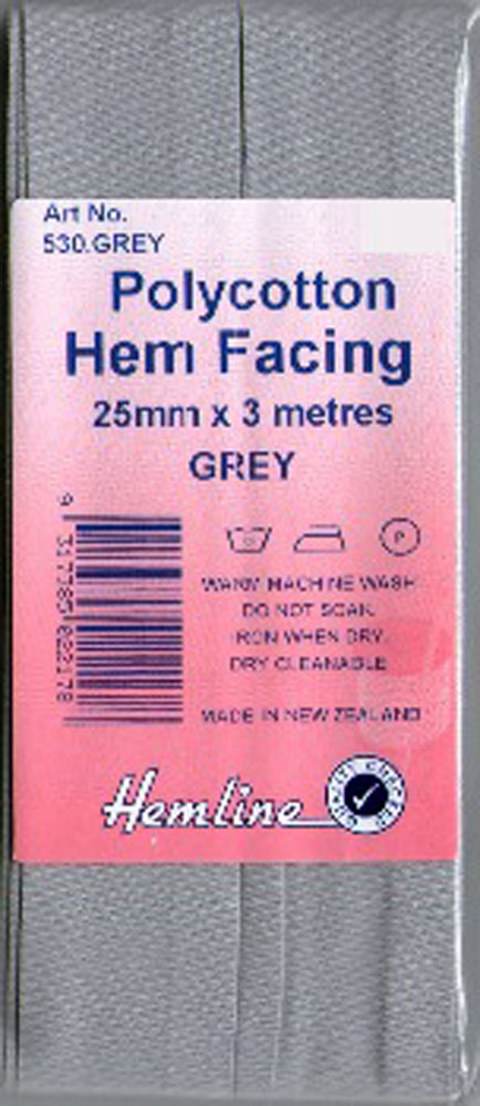 HEMLINE HANGSELL - Bias Hem Facing 25mm x 3m - grey