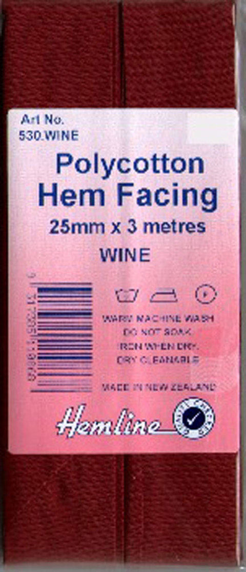 HEMLINE HANGSELL - Bias Hem Facing 25mm x 3m - wine