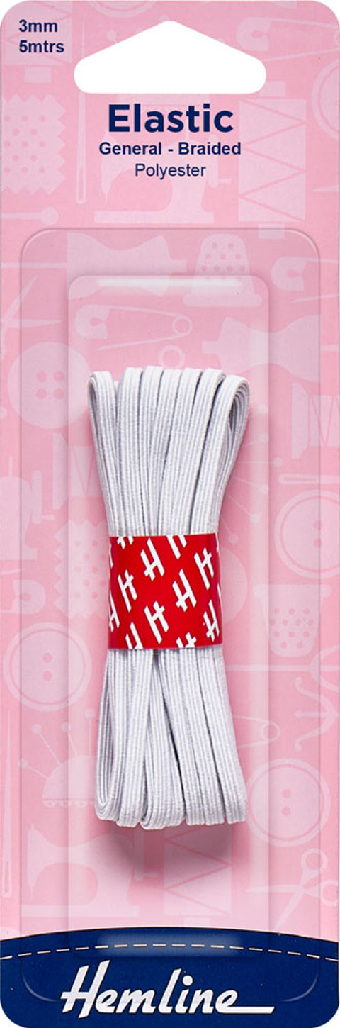 HEMLINE HANGSELL - Elastic  Braided 3mm x 5m - white