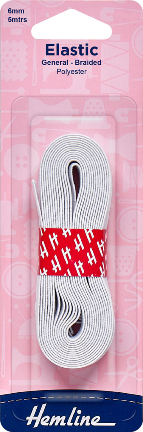 HEMLINE HANGSELL - Elastic  Braided 6mm x 5m - white