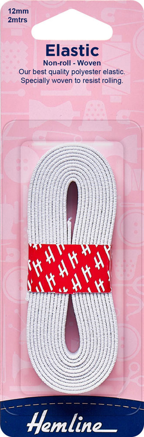 HEMLINE HANGSELL - Elastic Non Roll Woven 12mm x 2m - white