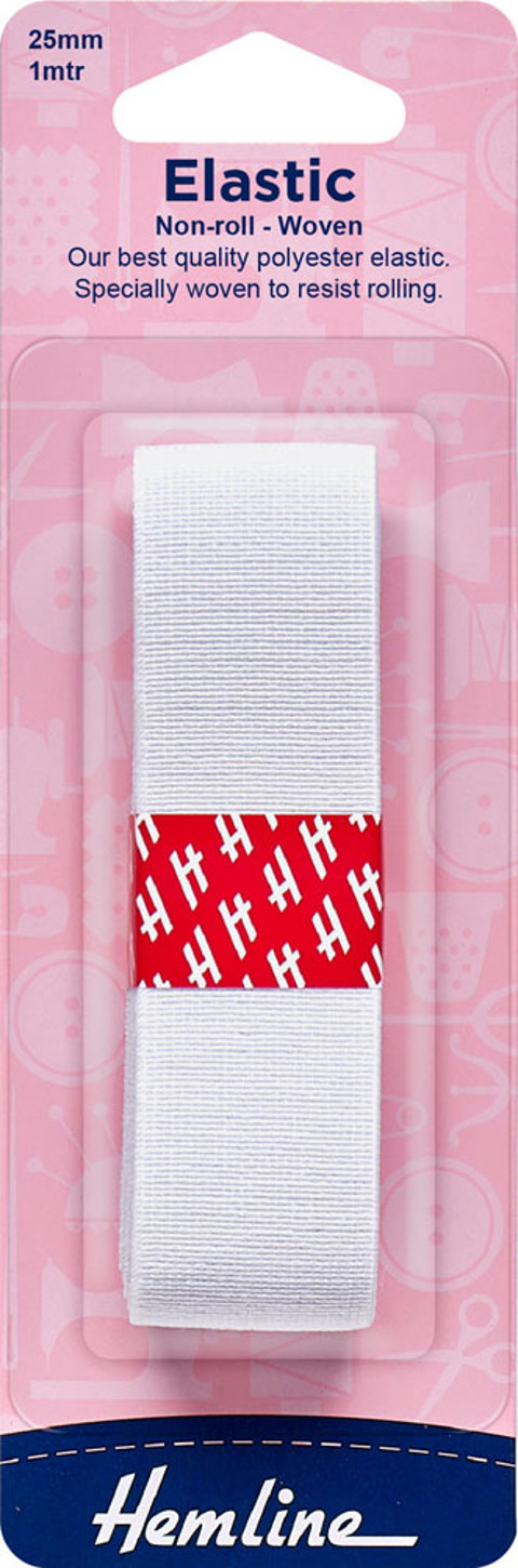 HEMLINE HANGSELL - Elastic Non Roll Woven 25mm x 1m - white