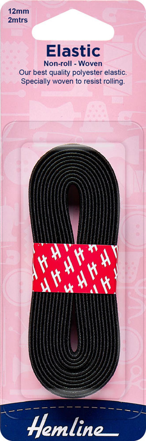 HEMLINE HANGSELL - Elastic Non Roll Woven 12mm x 2m - black