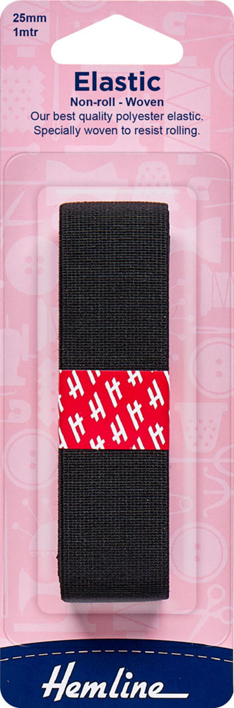 HEMLINE HANGSELL - Elastic Non Roll Woven 25mm x 1m - black