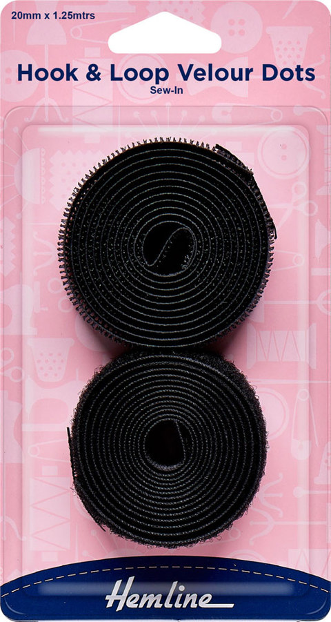 HEMLINE HANGSELL - Sew-In Hook and Loop Tape, 20mm x 1.25m - black