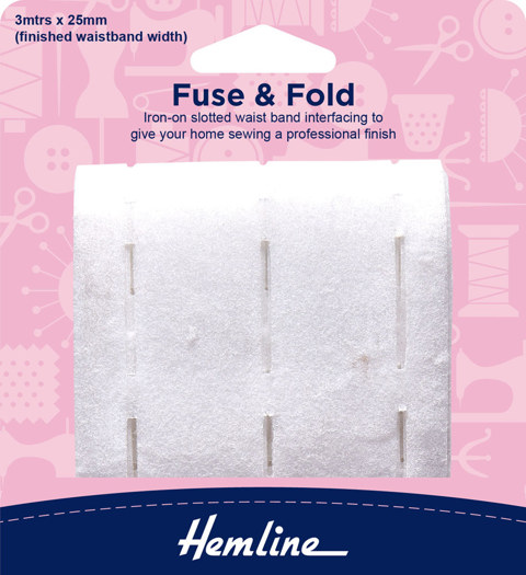 HEMLINE HANGSELL - Fuse And Fold Waistband Lining 25mm x 3mm - white