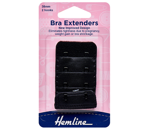 Bra Back Expander Extender 38mm - 2 Hook - black