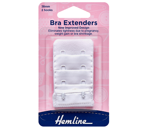 Bra Back Expander Extender 38mm - 2 Hook - white