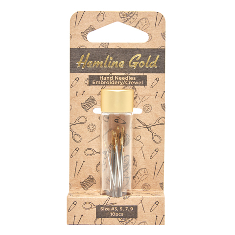 HEMLINE GOLD - Embroidery Gold Eye Hand Needles - 10 pcs asst sizes