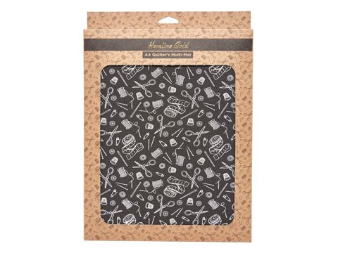HEMLINE GOLD - A4 Quilters Mulit-Mat 30 X 24 Cm - print cotton cover  black suedette  blac