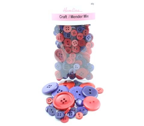 Buttons - Bulk pack - Assorted Red and Purple in Designs and Sizes