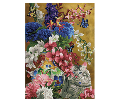 DIAMOND DOTZ - Gilded Cat And  Flowers - 72.00 x 52.00cm