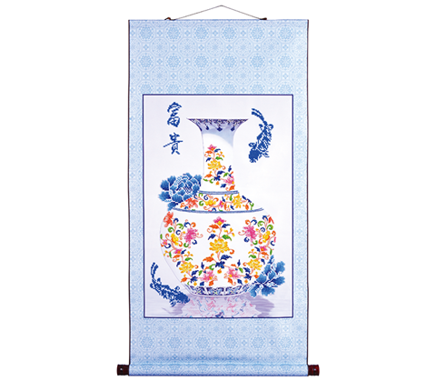 Diamond Dotz Premium Scroll - Oriental Blessing Prosperity - 48.5cm x 97cm - colourful vase