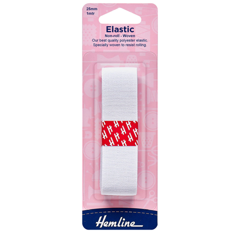Elastic - Non-Roll Woven - White 25mm x 1m