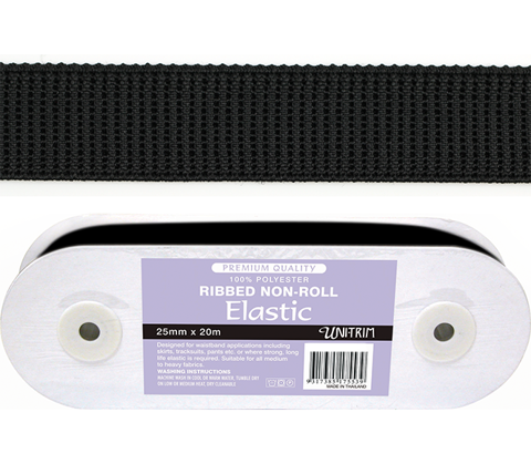 Elastic Ribbed Non-Roll - 20mm Black