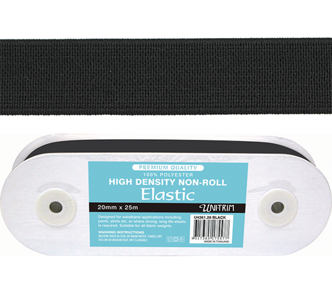 Elastic High-Density Non-Roll - 20mm Black