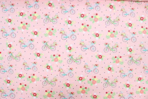 Riley Blake Printed Cotton - Vintage Pushbikes Pink 112cm