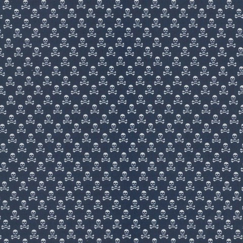 Skulls Printed Cotton - Navy