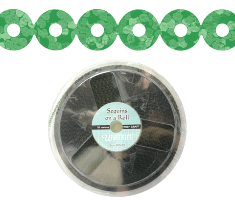 Sequins in Chain ROUND 5mm x 91m GREEN