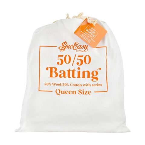 SEW EASY BATTING - Batting  50% Wool 50% Cotton 150Gsm With Scrim - queen 213 x 254cm