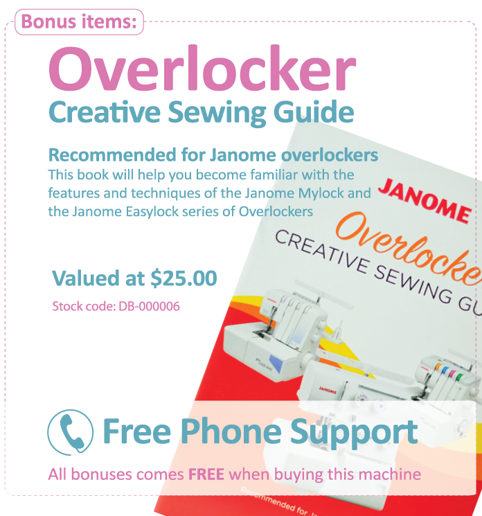 1 x Overlocker Creative Sewing Guide DB-000006 $25 Additional accessories in overlocker carton see below $185 (Blind Stitch Foot, Gathering Attachment, Cording Foot , Elastic Gathering Attachment) BONUS VALUE $210